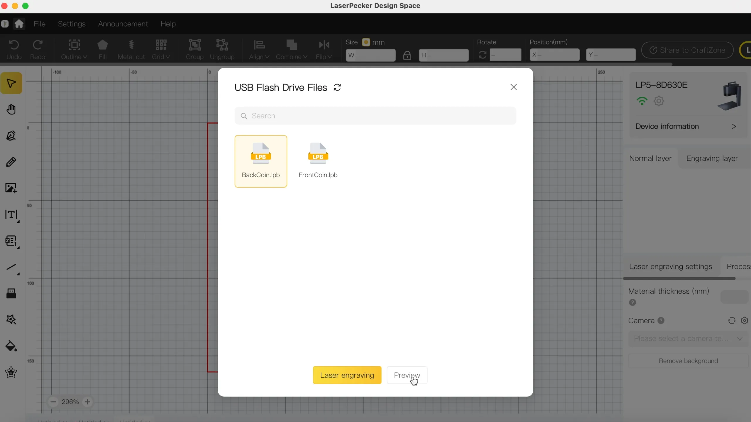 Lucky Coin (Back and Front)-Step4 Plug USB Into LP5, Preview, Adjust Coin and Laser Focus, then Engrave-2