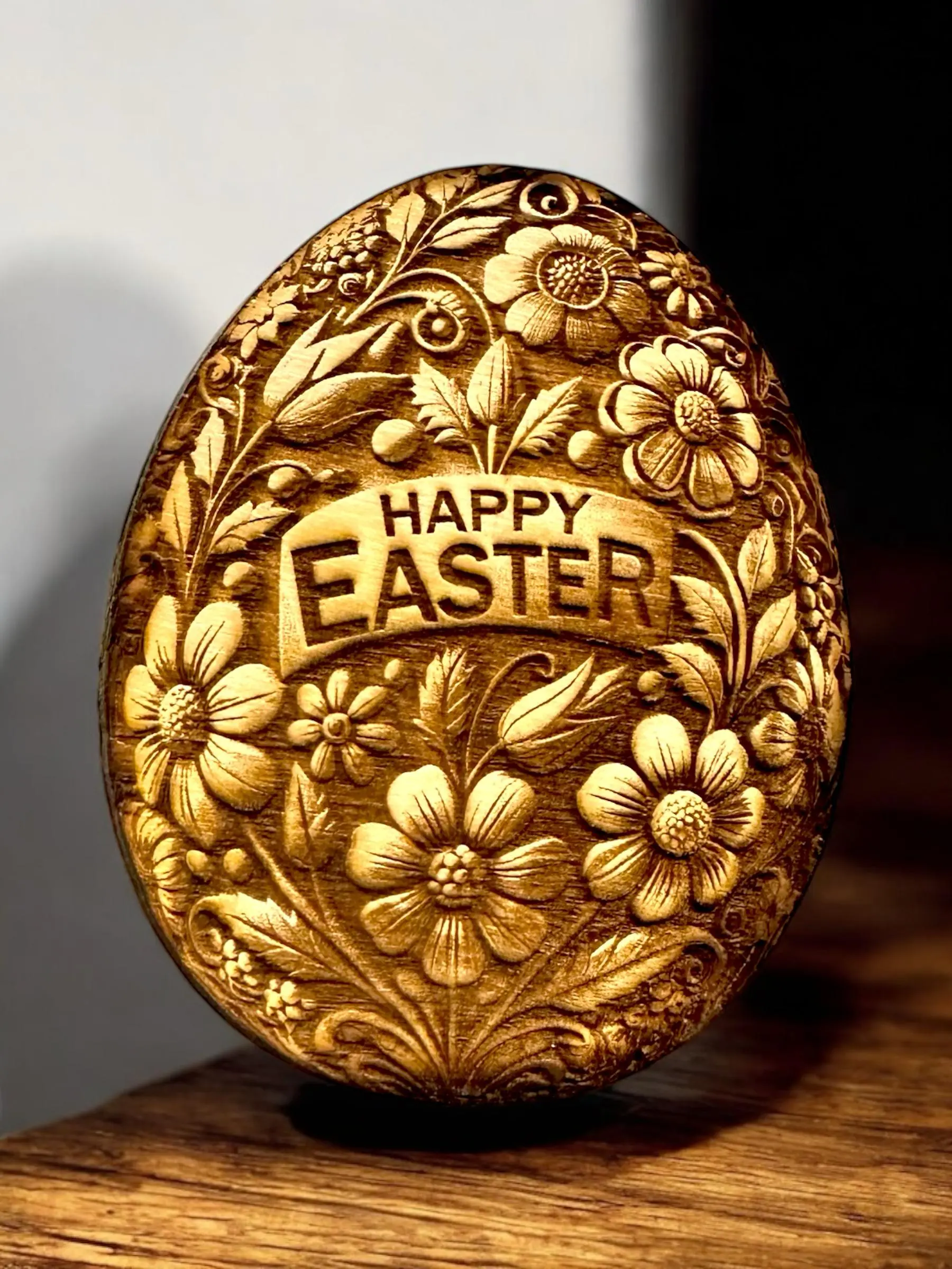 🌸Easter Floral Egg - 3D Illusion Laser Engraving on Wood image 3
