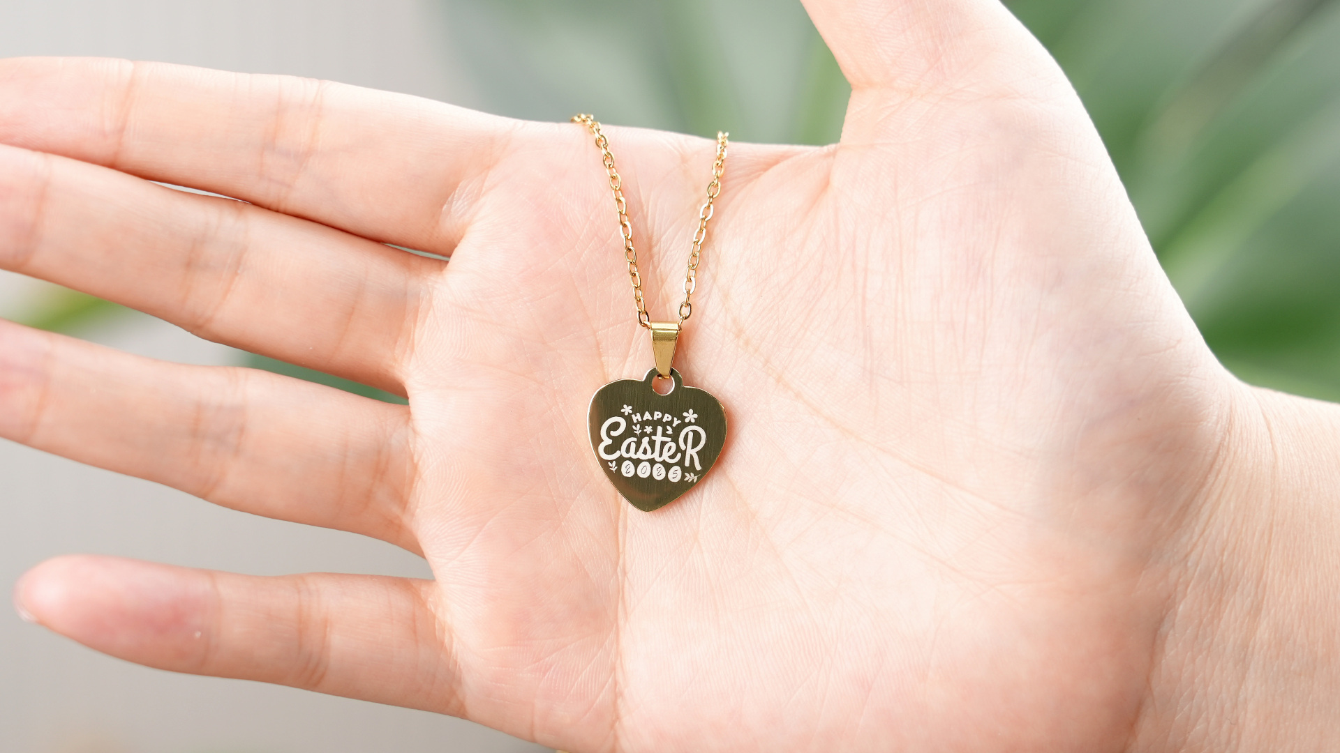 Laser Engraved Easter Heart-Shaped Metal Pendant