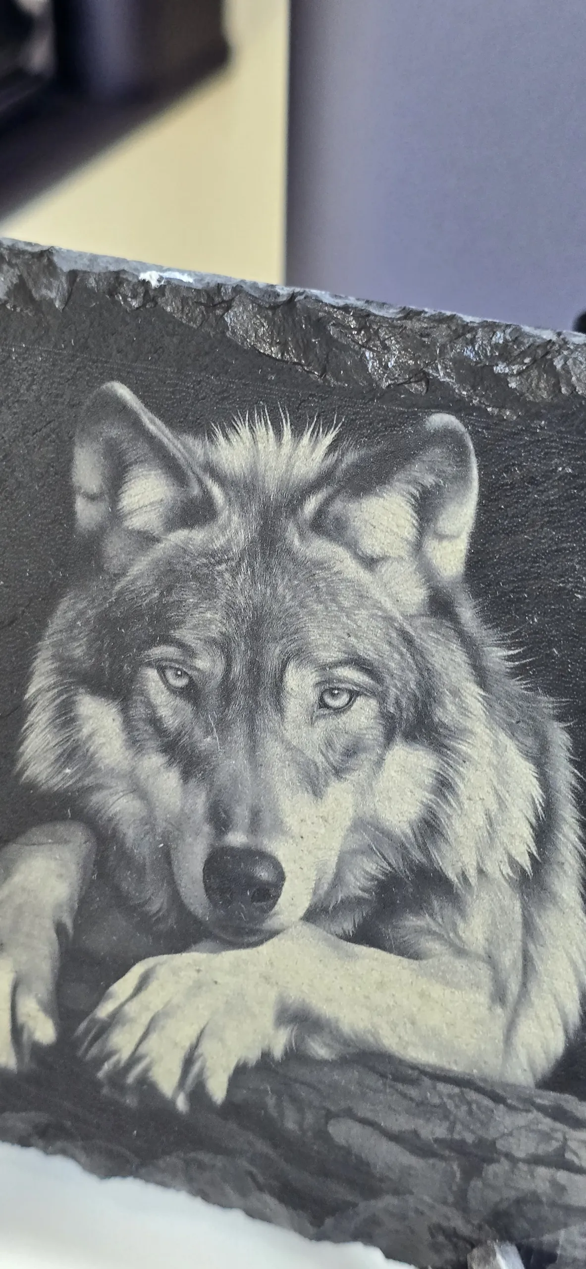 Wolf on Slate – Laser Engraving image 3